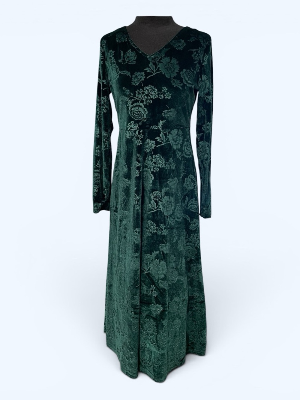 Emerald Green Velvet Floral Maxi Dress